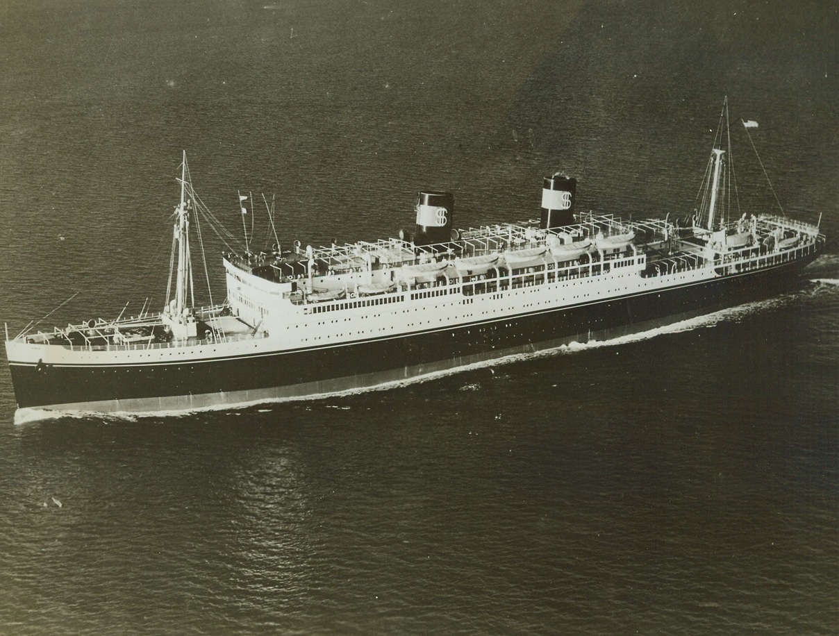 Troop Transport Sinks, 12/12/1942. Washington, D.C.—The Navy announced today that the U.S. Liner “President Coolidge,” transporting approximately 4,000 Army troops, struck a mine in the South Pacific and sank with a loss of only four men. The ship, the 10th transport to be sunk in this war, went down recently, but the Navy did not disclose the exact date or the part of the South Pacific in which the sinking occurred.Credit: ACME.;