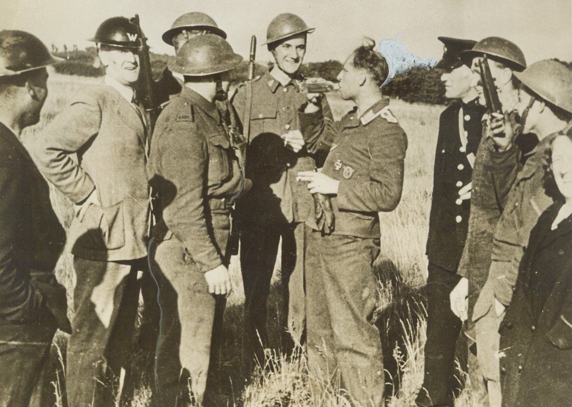 Proud British Home Guard "Civies" And Their Captured German Pilot.