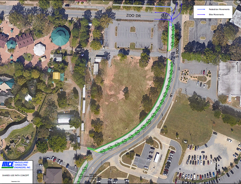 Aerial view of proposed Jonesboro sidepath between the I-630 overpass and Zoo Dr.