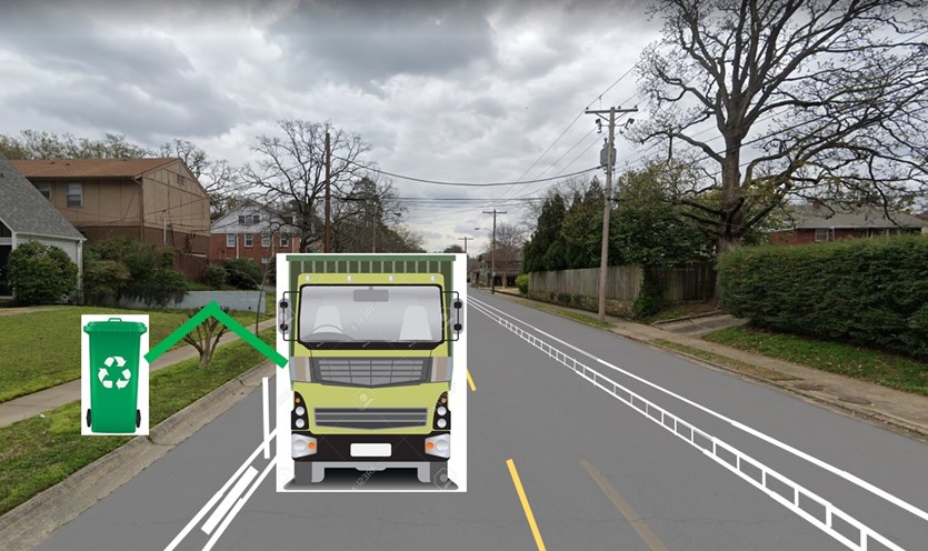 Streetview showing trash pickup can happen over protected bike lane.