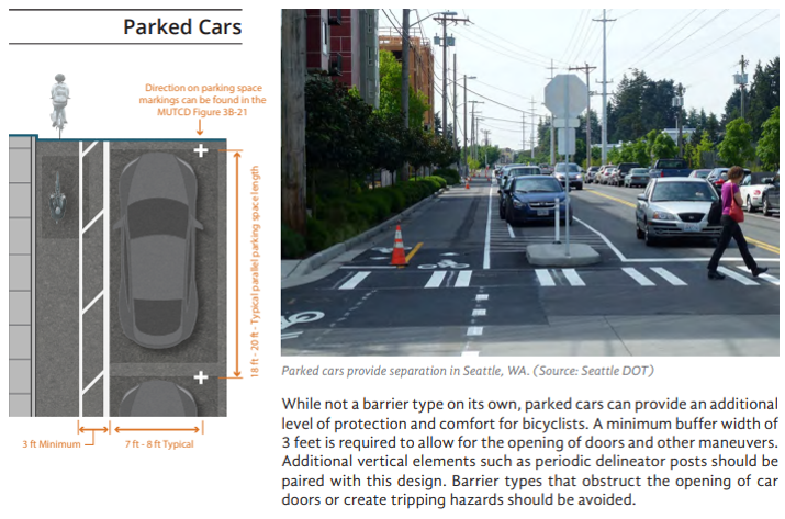 FHWA description of parking protected bike lane.