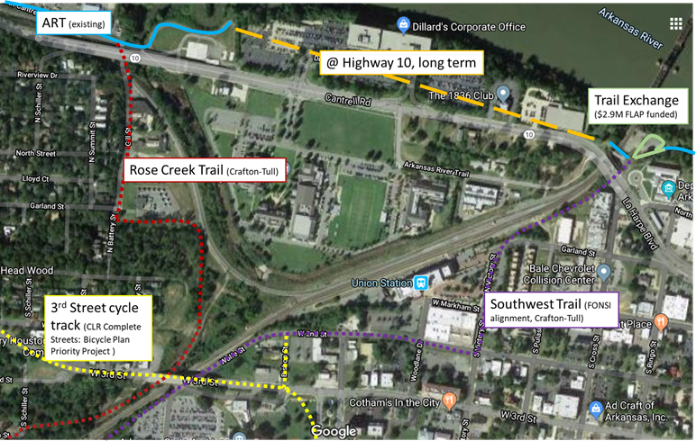 Map showing how several surrounding projects could bypass the Highway 10 alignment in the short-term