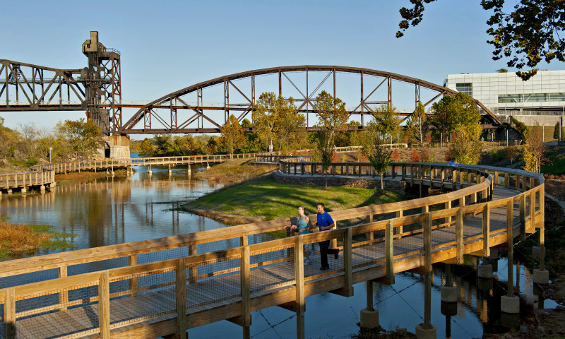 Photo of the Clinton Presidential Park Bridge from the wetlands.