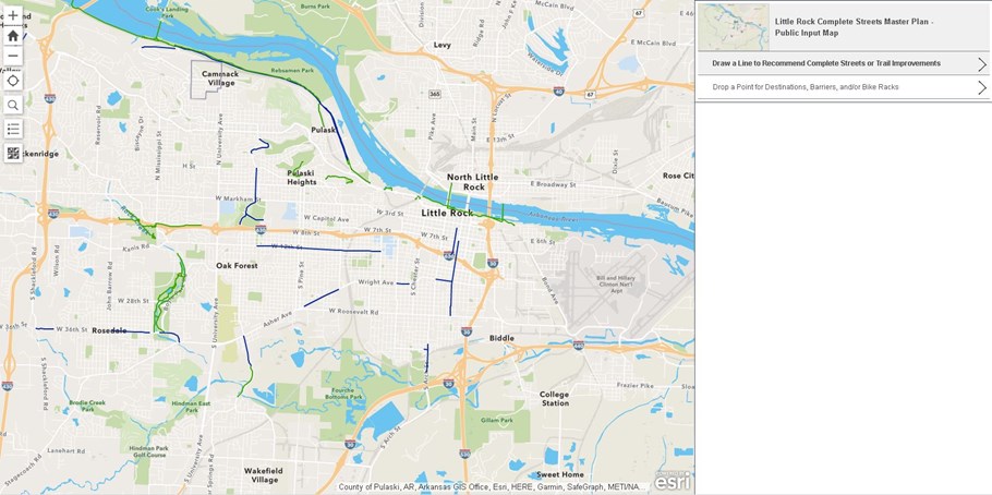 Static photo showing the CLR Complete Streets Master Plan interactive map.