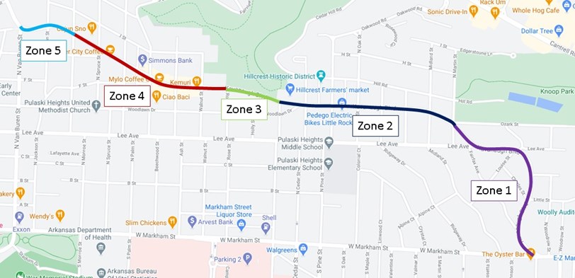 A map of the Kavanaugh current conditions, divided into five zones.