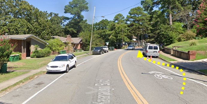 Google streetview showing the lateral movement of a nervous person on a bicycle.