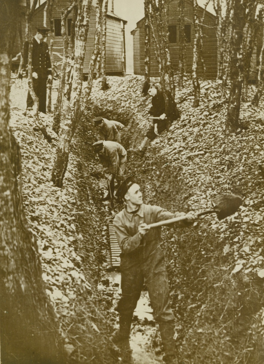 Oh, For the Life of a Sailor, 1/2/41  These British tars on a shore station find life there somewhat different from life at sea. While waiting for their new ship, says English censor (who refuses to say where the men are), they made good use of the time digging trenches. Credit: ACME;